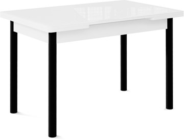 Кухонный раздвижной стол Милан-1 EVO, ноги металлические черные, стекло белое/серый в Хабаровске