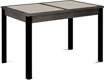 Кухонный раскладной стол Ницца-1 ПЛ (ноги черные, плитка бежевая/серый камень) в Комсомольске-на-Амуре