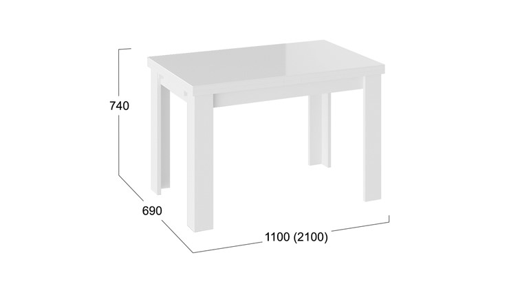 Раздвижной стол Норман тип 1, цвет Белый/Стекло белый глянец в Хабаровске - изображение 2