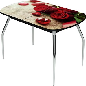Кухонный раздвижной стол Ривьера исп.1 ноги метал. крашеные №24 Фотопечать (Цветы №33) в Хабаровске