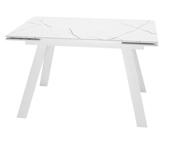 Обеденный раздвижной стол SKL 140, керамика белый мрамор/подстолье белое/ножки белые в Хабаровске
