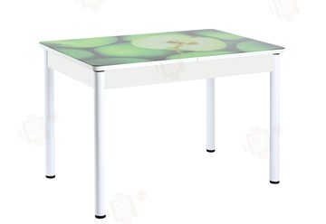 Обеденный раздвижной стол Айсберг-01 СТФ, белый/фотопечать зеленые яблоки/ноги крашеные в Комсомольске-на-Амуре