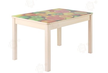 Кухонный стол раскладной Айсберг-01 СТФ, дуб/фотопечать фрукты/ноги массив квадратные в Хабаровске