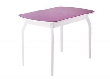 Кухонный стол раздвижной ПГ-мини, матовое фиолетовое стекло, ноги гнутые массив белый в Комсомольске-на-Амуре