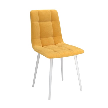 Обеденный стул Белла, велюр тенерифе куркума/Цвет металл белый в Хабаровске - изображение