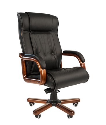 Офисное кресло CHAIRMAN 653 кожа черная в Комсомольске-на-Амуре - изображение