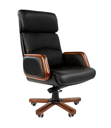 Офисное кресло CHAIRMAN 417 кожа черная в Хабаровске - изображение