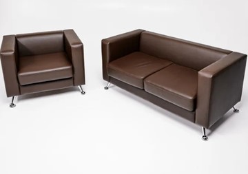 Комплект мебели Альбиони коричневый кожзам  диван 2Д + кресло в Комсомольске-на-Амуре