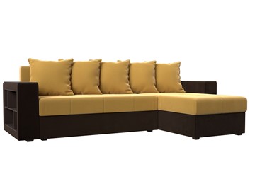 Угловой диван с оттоманкой Дубай Лайт, Желтый/Коричневый (микровельвет) в Хабаровске