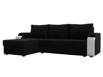Угловой диван с оттоманкой Николь лайт, Черный/Белый (микровельвет/экокожа) в Комсомольске-на-Амуре