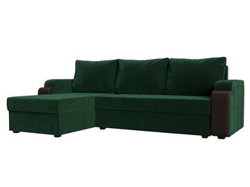 Угловой диван с оттоманкой Николь лайт, Зеленый/Коричневый (велюр/экокожа) в Хабаровске