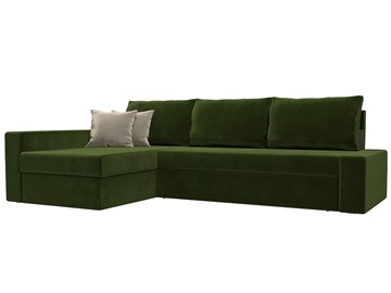 Угловой раскладной диван Версаль, Зеленый/Бежевый (микровельвет) в Комсомольске-на-Амуре