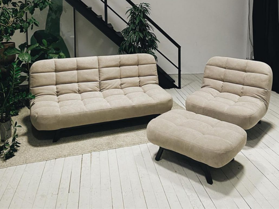Комплект мебели Абри цвет бежевый диван + кресло +пуф пора металл в Хабаровске - изображение
