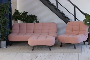 Комплект мебели Абри розовый кресло + диван + пуф опора металл в Хабаровске