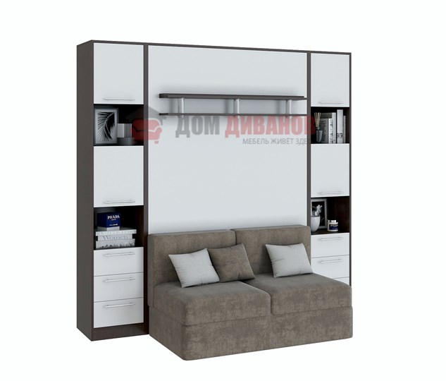 Кровать-шкаф с диваном Бела 1, с полкой ножкой, 1200х2000, венге/белый в Комсомольске-на-Амуре - изображение 1