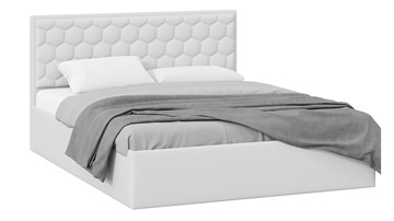 Кровать двуспальная с подъемным механизмом Порто (Экокожа белая Polo) с заглушиной в Хабаровске