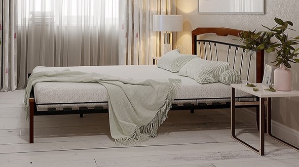 Кровать полутороспальная Муза 4 Лайт, 1400, черный/махагон в Хабаровске - изображение