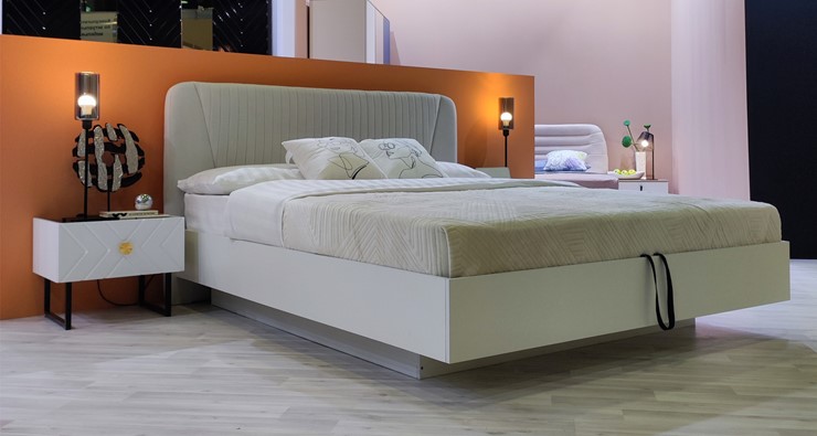 Кровать с подъемным механизмом Марсель-11 (Белый, ткань Catania white) 1400 в Хабаровске - изображение 4