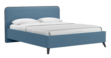 Кровать с подъемным механизмом Миа, 160 Bravo blue (светло-синий) / кант Лайт 10 Велюр (коричневый) + кроватное дно в Хабаровске