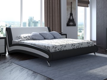 Кровать 2-х спальная Corso-2 160х200, Экокожа (Черный с белым) в Хабаровске