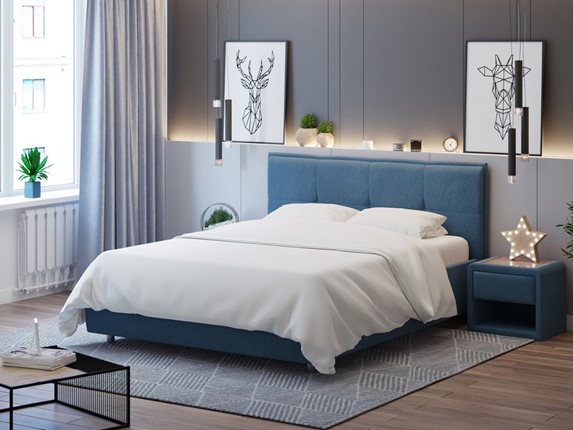 Кровать в спальню Lino 140х200, Велюр (Monopoly Прованский синий (792)) в Комсомольске-на-Амуре - изображение