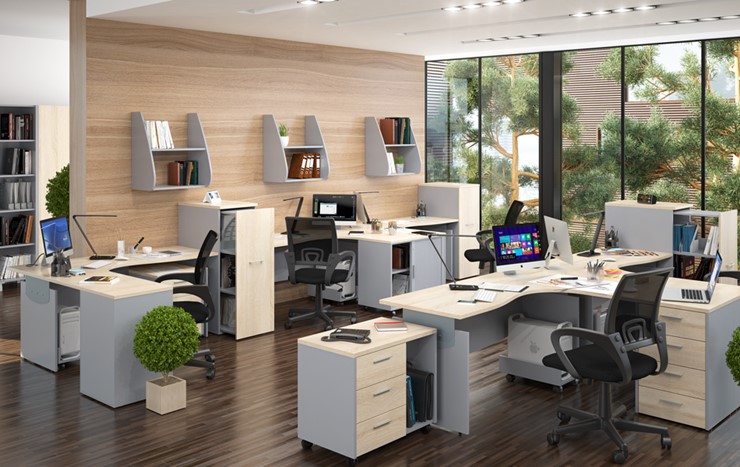 Офисная мебель OFFIX-NEW для 4 сотрудников с двумя шкафами в Хабаровске - изображение 1