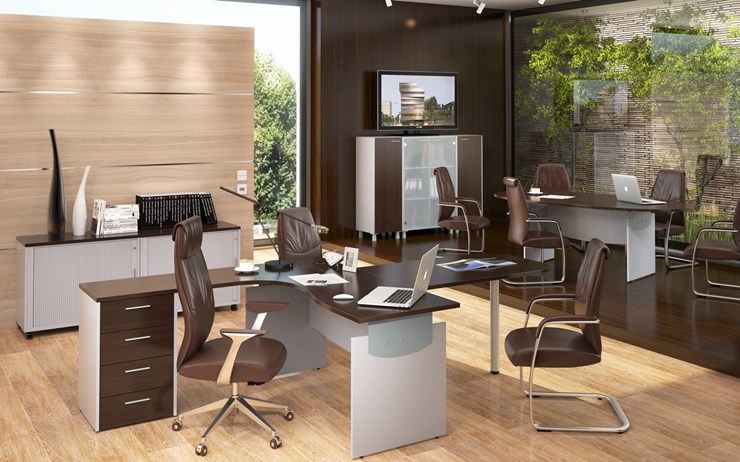 Офисный набор мебели OFFIX-NEW для двух сотрудников и руководителя в Хабаровске - изображение