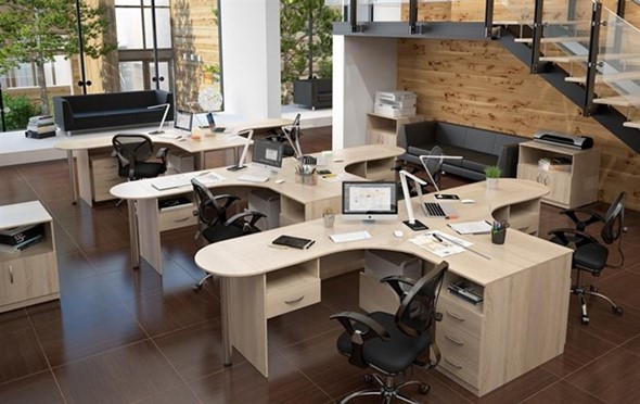 Офисный комплект мебели SIMPLE с эргономичными столами и тумбами в Хабаровске - изображение