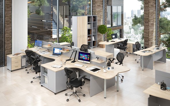 Офисная мебель OFFIX-NEW для 4 сотрудников с двумя шкафами в Хабаровске - изображение
