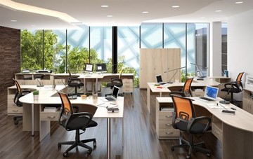 Комплект офисной мебели SIMPLE с эргономичными столами, тумбами, шкафами в Хабаровске - предосмотр