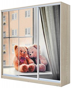 Шкаф детский ХИТ 23-20/2-777-26, Мишки на окне, Дуб Сонома в Хабаровске