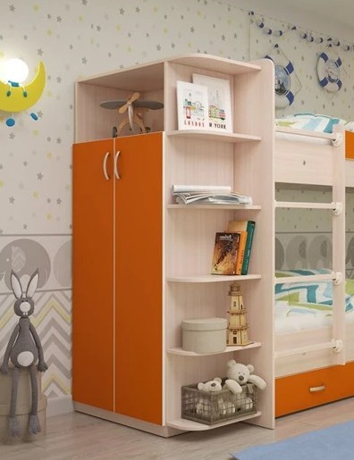 Детский распашной шкаф Мая корпус Млечный дуб, фасад Оранжевый в Хабаровске - изображение 1