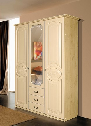Шкаф распашной Ивушка-5 3-х створчатый с ящиками, цвет Дуб беленый в Хабаровске - изображение