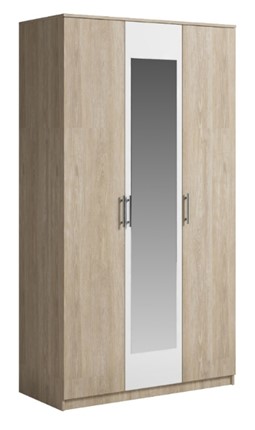 Шкаф 3 двери Светлана, с зеркалом, белый/дуб сонома в Комсомольске-на-Амуре - изображение