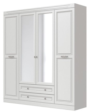 Шкаф четырехдверный в спальню Олимп ШР-4 (Белый) 2 зеркала в Хабаровске - изображение