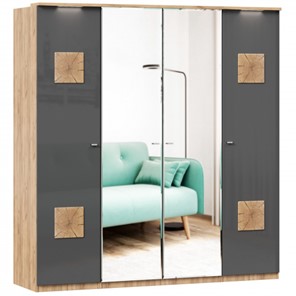 Шкаф 4х-дверный Фиджи с 2 зеркалами и декоративными накладками, Дуб золотой/Антрацит в Хабаровске