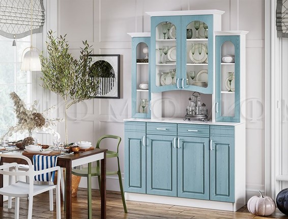 Кухонный шкаф Констанция 4-х створчатый, голубой в Хабаровске - изображение