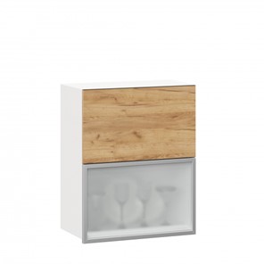 Кухонный навесной шкаф 600 горизонтальный Шервуд, ЛД 281.971.000.135, со стеклом, белый/дуб золотой в Хабаровске