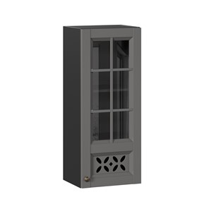Кухонный шкаф Амели-3 400 высокий со стеклом ЛД 299.420.000.042, Черный/Оникс серый в Хабаровске