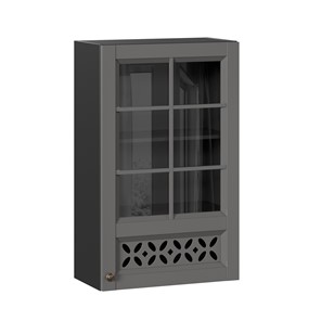 Кухонный шкаф Амели-3 600 высокий со стеклом ЛД 299.450.000.048, Черный/Оникс серый в Хабаровске