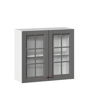 Кухонный шкаф Амели-3 800 со стеклом ЛД 299.360.000.034, Белый/Оникс серый в Хабаровске