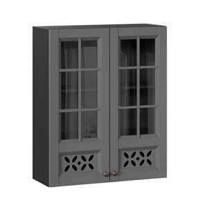 Навесной кухонный шкаф Амели-3 800 высокий со стеклом ЛД 299.460.000.052, Черный/Оникс серый в Хабаровске