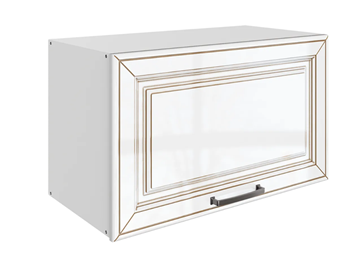 Навесной кухонный шкаф Атланта L600 Н360 (1 дв. гл.) эмаль (белый/белый глянец патина золото) в Комсомольске-на-Амуре