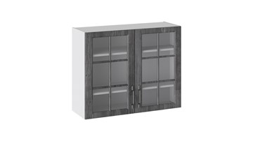 Навесной кухонный шкаф Прованс (Белый глянец/Санторини темный) со стеклом В_72-90_2ДРс в Хабаровске