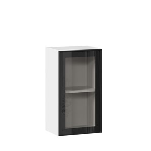 Кухонный шкаф со стеклом 400 Индиго ЛД 298.320.000.102, Белый/Чёрный в Хабаровске