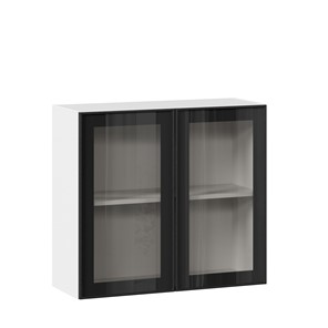 Шкаф на кухню со стеклом 800 Индиго ЛД 298.360.000.023, Белый/Чёрный в Хабаровске