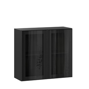 Кухонный навесной шкаф со стеклом 800 Индиго ЛД 298.360.000.149, Чёрный/Чёрный в Хабаровске