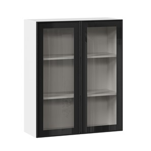 Навесной кухонный шкаф высокий со стеклом 800 Индиго ЛД 298.460.000.030, Белый/Чёрный в Хабаровске