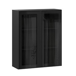 Кухонный навесной шкаф высокий со стеклом 800 Индиго ЛД 298.460.000.156, Чёрный/Чёрный в Комсомольске-на-Амуре
