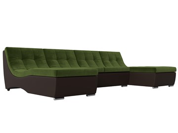 П-образный диван Монреаль, Зеленый\Коричневый (Микровельвет\Экокожа) в Хабаровске
